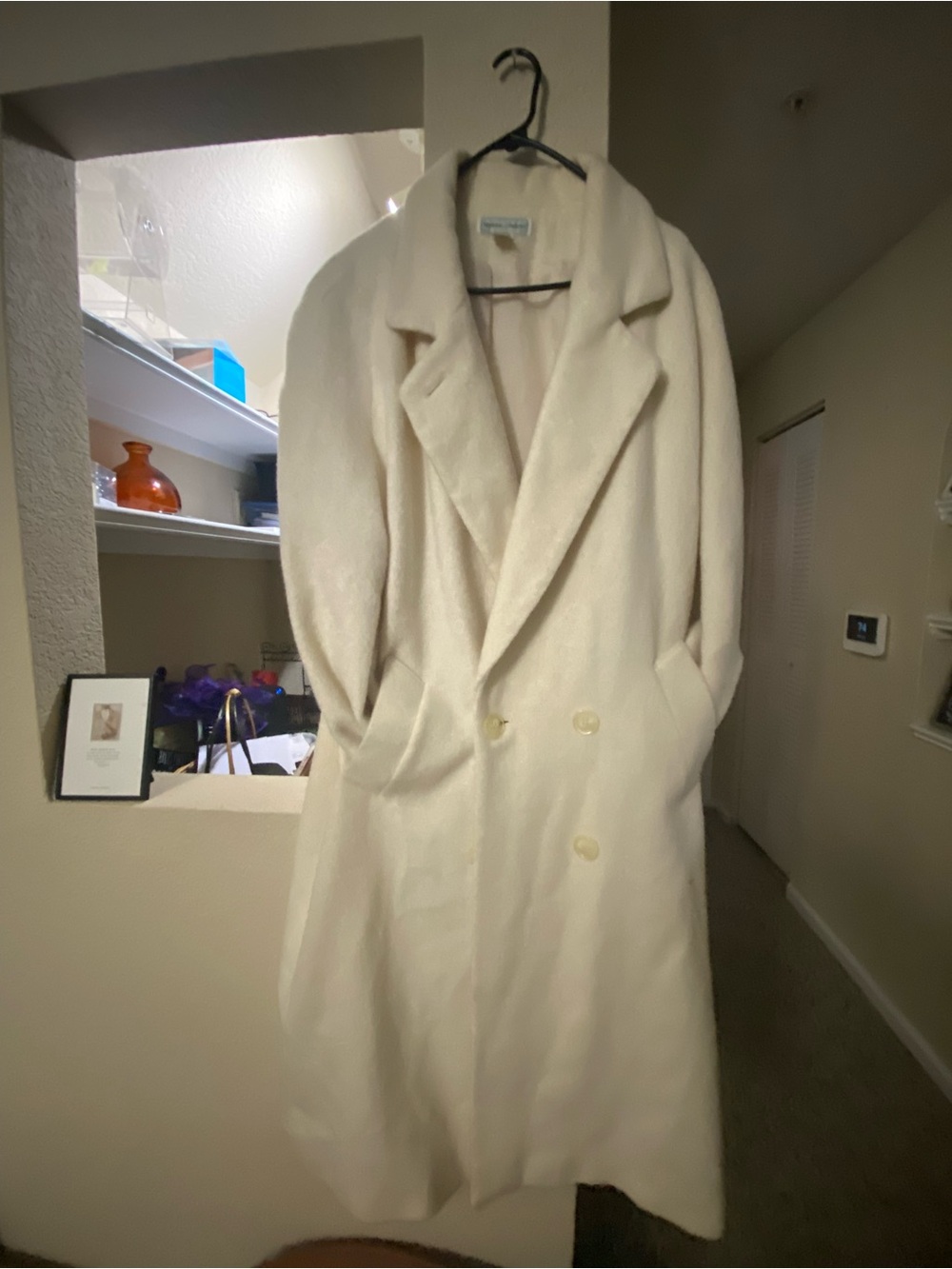 Womens Cream Double-Breasted Long Coat